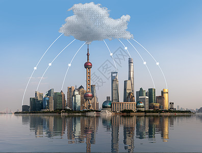 使用上海天线的云计算概念建筑学反射全景监视数据计算戏剧性领导城市建筑图片