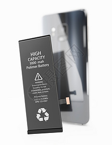 3d 电池和手机隔离灰色说明充值技术充电器回收细胞芯片收费通电电子活力背景图片