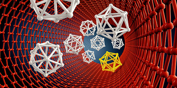 黑色背景上纳米管分子的 3d 渲染图片