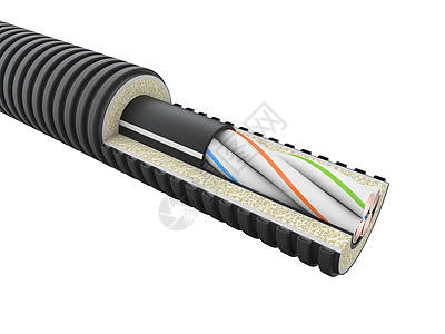 光纤电缆详细信息3d 渲染隔离白色流动溪流运动网络金属代码浮躁发光蓝色光束图片