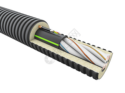 光纤电缆详细信息3d 渲染隔离白色信号蓝色科学宏观技术代码浮躁荧光发光运动图片
