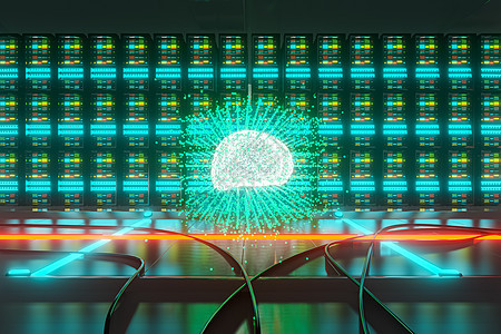 大数据 服务器中心的一个 AI 学习概念架子神经元科学数据中心虚拟现实互联网界面神经贮存数据库图片