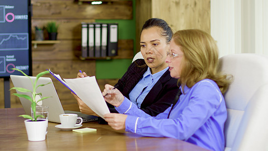 会议室有两名女商业妇女电脑会议信息屏幕办公室技术生意人金融桌子女士图片
