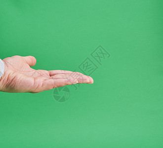 女性手露开 握着主题的手势绿色棕榈皮肤空白拇指手指女士身体背景图片