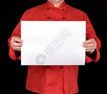 穿着红色制服的厨师 手持白白白空白纸图片