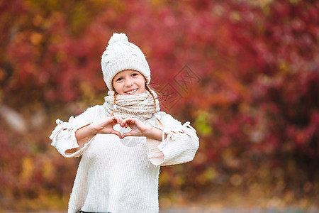 在美丽的秋天户外的美丽秋天 可爱的小女孩喜悦孩子们幸福快乐叶子乐趣晴天天气草地公园图片