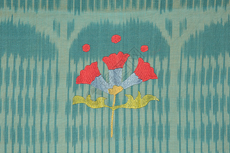 织物和纺织品的背景帆布刺绣风格红色绿色丝绸艺术装饰品插图装饰图片