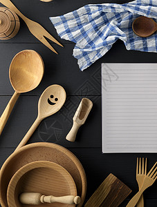 木制厨房用具笔记本烹饪餐巾空间工具砧板家庭厨具桌子木板图片