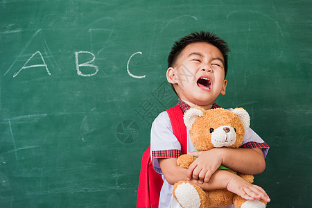 幼儿园儿童男孩穿着学生制服 背着书包S小学生学习玩具熊男生婴儿投标学校孩子童年玩具图片