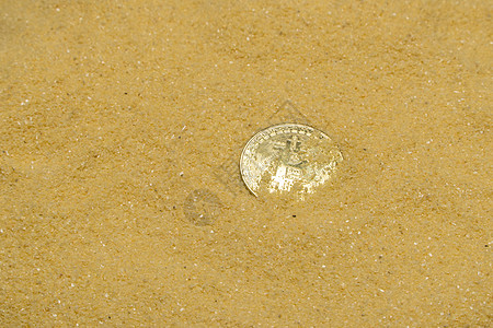 金沙上的比特币金融黄色宝藏商业粮食金属货币硬币矿业密码图片