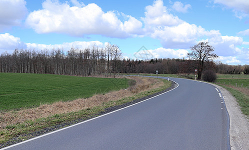 田地和树林的乡村道路风景美丽国家森林远足小路踪迹运输草地旅行车道地平线图片