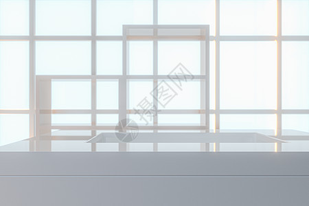 玻璃方块和空房间有白色背景 3d 渲染正方形建筑天花板公寓商业装饰桌子景观会议奢华图片