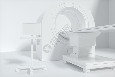白色空房间的医疗设备CT机 3D翻接健康诊所医生探测器治疗创新扫描电脑预防辐射图片