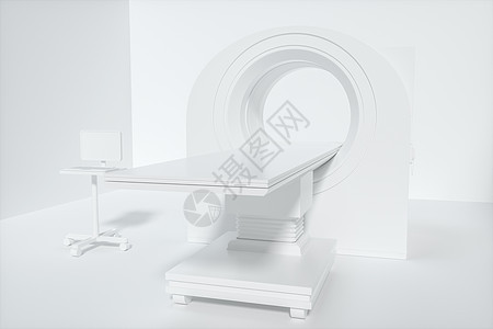 白色空房间的医疗设备CT机 3D翻接检测探测器治疗医生外科诊所x光渲染科学扫描器图片