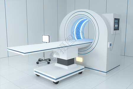 白色空房间的医疗设备CT机 3D翻接扫描器医院健康医生渲染疾病科学计算机化探测器外科图片