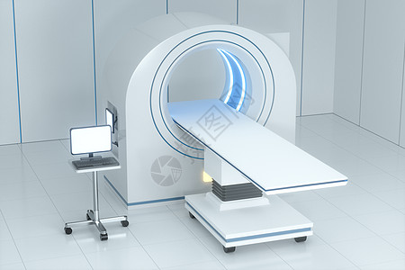 白色空房间的医疗设备CT机 3D翻接探测器电脑手术扫描器扫描外科计算机化医院渲染放射科图片
