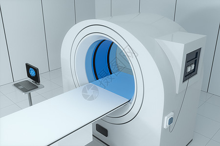 ct室白色空房间的医疗设备CT机 3D翻接预防辐射扫描器机器健康诊所检测考试药品探测器背景