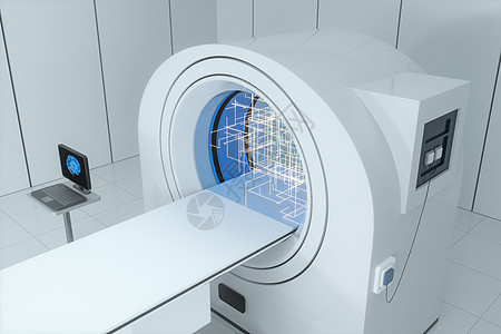白色空房间的医疗设备CT机 3D翻接检测计算机化电脑x光技术科学医生放射科预防机器图片