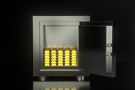 机械保险箱 里面有金条3d 渲染盒子商业项目保险柜防御银行储物柜银行业风险投资图片