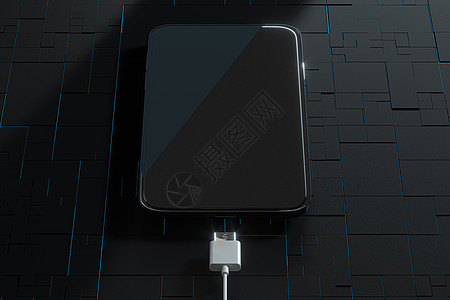 具有电路背景3d渲染的充电手机电缆屏幕电池芯片电子产品商业工程概念技术黑色图片