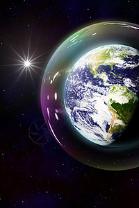 太空中的安全行星地球气泡圆圈警卫圆形星星花丝渲染插图灯泡环境玻璃图片