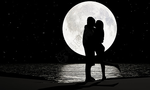 月亮满了 浪漫地亲吻爱人图片