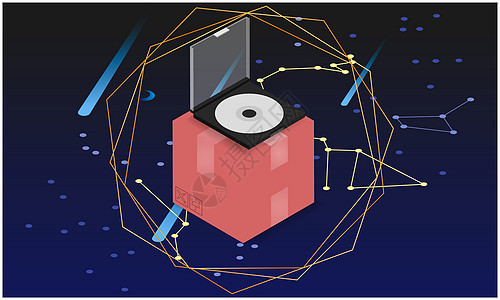 数字艺术背景上盒子上的光盘插图软件阴影数据磁盘信封学校标签案件商业工具图片