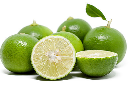 白色背景的绿石灰营养食物水果热带香橼柠檬烹饪美食健康饮食图片