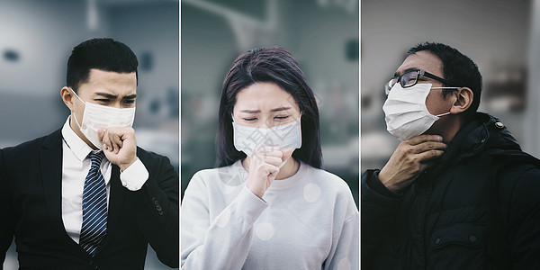 亚洲人因面罩保护而患咳嗽女士商务疼痛卫生恐慌喷嚏城市工人呼吸防护图片