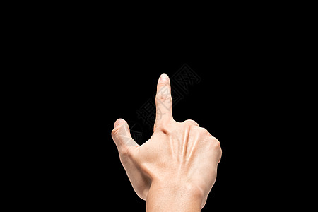手指触碰男性手在黑色背景商业光标手势身体拇指手指语言指针拳头背景