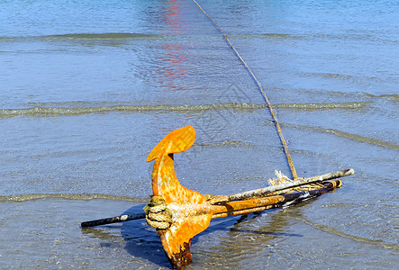 锚船海岸舵柄航行渔船桅杆金属钓鱼运输旗帜草图图片
