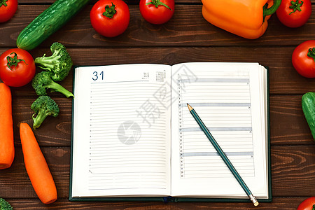 饮食计划 饮食的概念 节食男士黄瓜日历笔记维生素食谱植物铅笔食品草本植物记事本图片
