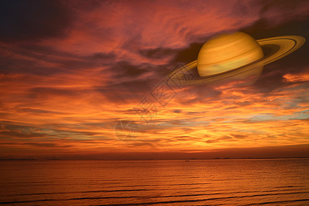 土星回溯夜云 海中天空日落 土星在E区附近图片