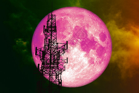 超级粉色月亮背影天线之夜天空的红云旅行海浪橙子宇宙电话金属力量星星圆圈月光图片