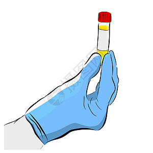简单概念手绘画 Sletch矢量器 持有塑料测试管的医生手 孤立在白色上科学药品橡皮样本护理人员手套草图男人管子女士图片