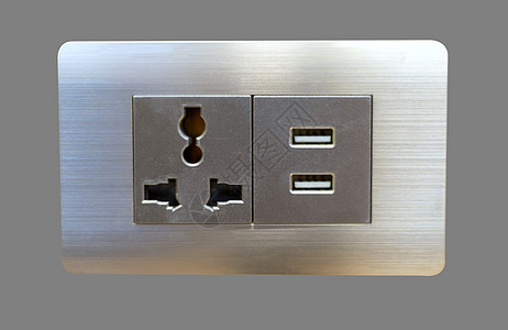 电动墙塞插插座和USB充电端隔开灰色图片
