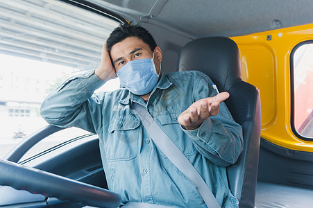 戴面罩的卡车司机男人男性流感服务口罩车辆运输面具商业货运图片