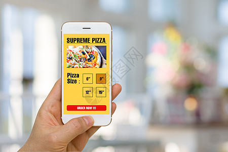 快速食品 披萨 杂食 订购概念互联网手机电话屏幕送货技术购物背景图片