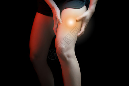 医疗概念 妇女膝膝受苦痛解剖学疾病身体症状治疗女性女士膝盖伤害按摩图片
