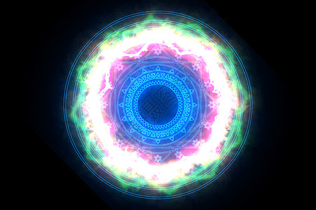 透明旋转素材强大的圆圈和神奇的蓝色三角形六星在 cor背景
