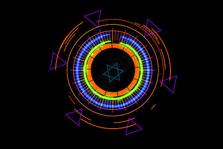 数字仪表能量橙色强大周围和魔法六星图片