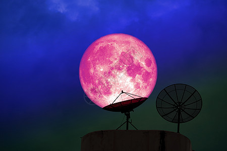 超级粉色月亮后光影卫星磁盘夜红云o图片