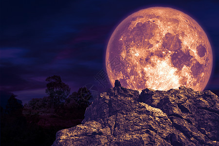 黑暗的紫色月亮回到悬崖岩石上的石怪背景图片