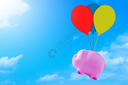 金融概念 储蓄资金小猪安全订金生活退休现金收益生长气球成功背景图片
