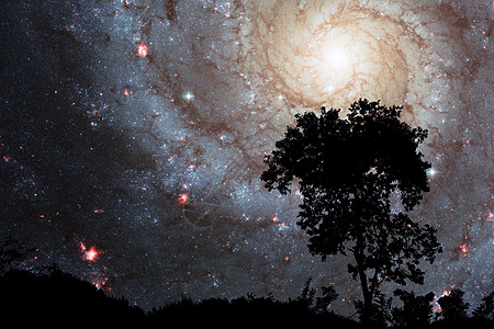 夜云日落时的银河星系是模糊的星云森林轨道行星星系爬坡科学地球反射星星图片