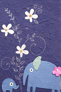 带大象和花朵的木莓纸边界纤维传统卡片爱好紫色艺术礼物废料明信片图片