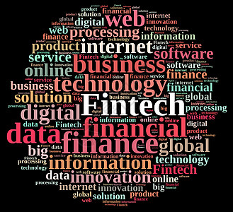 插图与金融科技一词商业全球产品加工网络创新软件解决方案数据技术图片