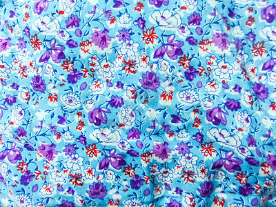 婴儿布和洁具花卉植物群蓝色背景上的艺术植物手工打印印刷水彩花束玫瑰织物花朵纺织品图片