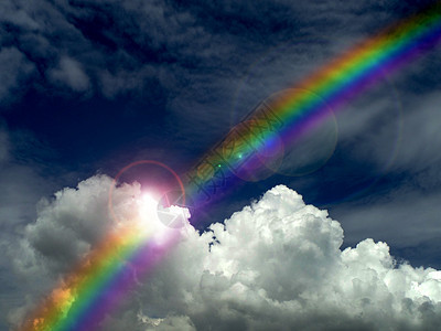 雨后阳光照在乌云和彩虹上图片