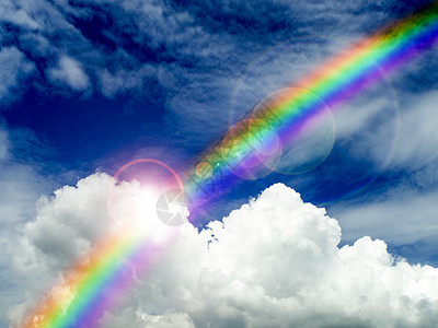 雨后阳光照在云彩和彩虹上图片